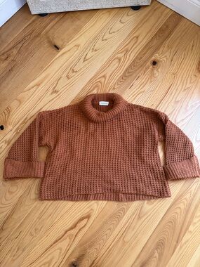 Goodnight Macaroon Waffle Knit Mock Neck Sweater - Rust Brown